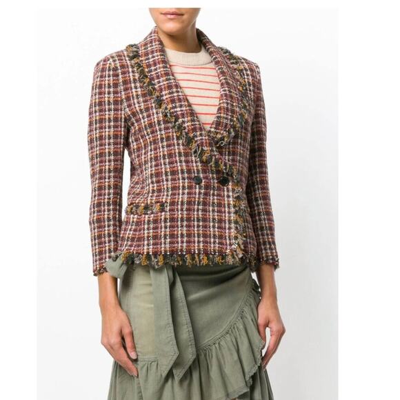 Isabel Marant Etoile Nicole Tweed Fringe Collar Blazer Jacket Double Breasted 6 - Picture 3 of 13